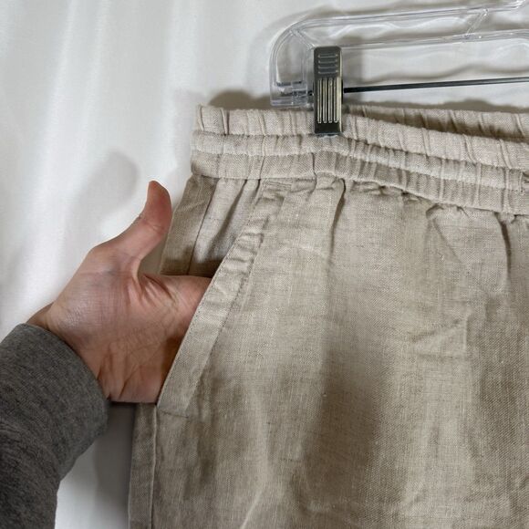 Talbots 100% Linen Pants Women's 12P Petite Beige Pull On Drawstring Wide Leg - Picture 4 of 9